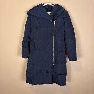 Cole Haan Blue Hooded Long Down Parka Winter Jacket Large